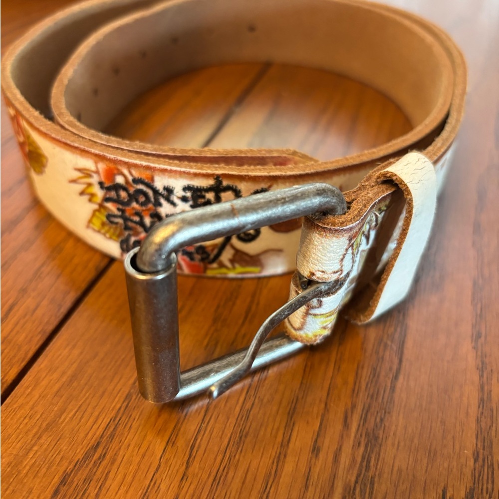 Vtg mens y2k ed hardy tiger leather belt M L